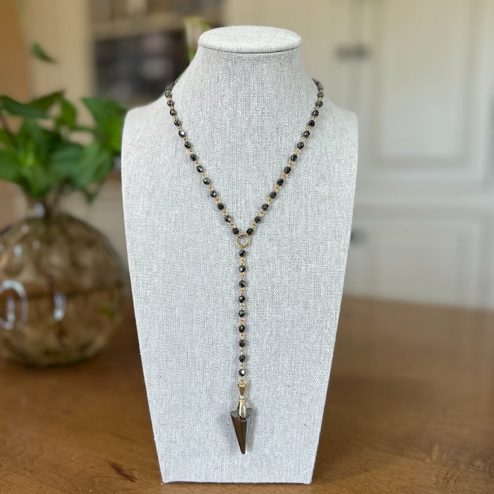 Gray & Gold Swarovski Beaded Lariat Necklace MSRP $68 Skinny by Jessica Elliot